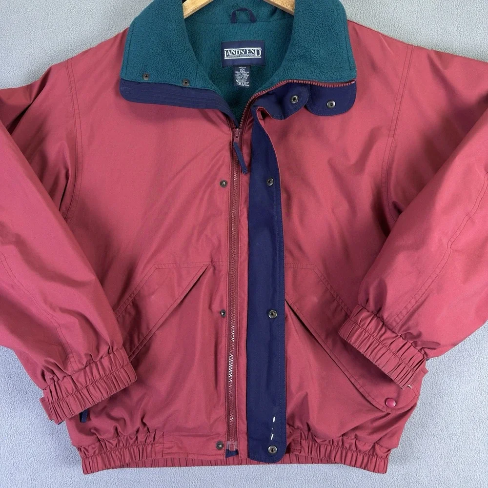 Lands End Jacket Mens Medium Red Fleece Lined‎ Bomber Heavyweight Insulated
